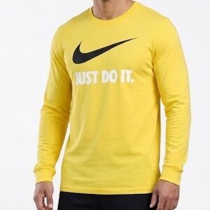 Nike Yellow Long Sleeve 'Just Do It' Tee with Black Swoosh size M